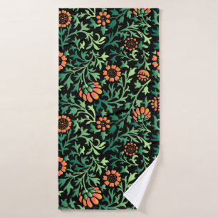 Conjunto De Toalhas Padrão Floral Intricado com Folhas Verdes