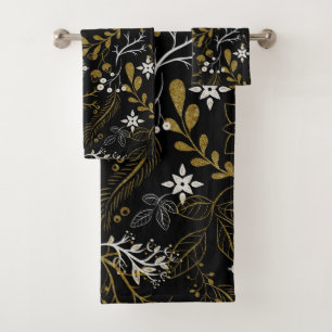 Conjunto De Toalhas Padrão floral intrincado com dourado e branco