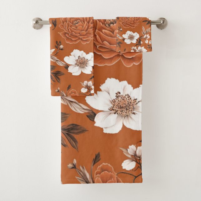 Conjunto De Toalhas Padrão Floral Laranja Queimado (Insitu)