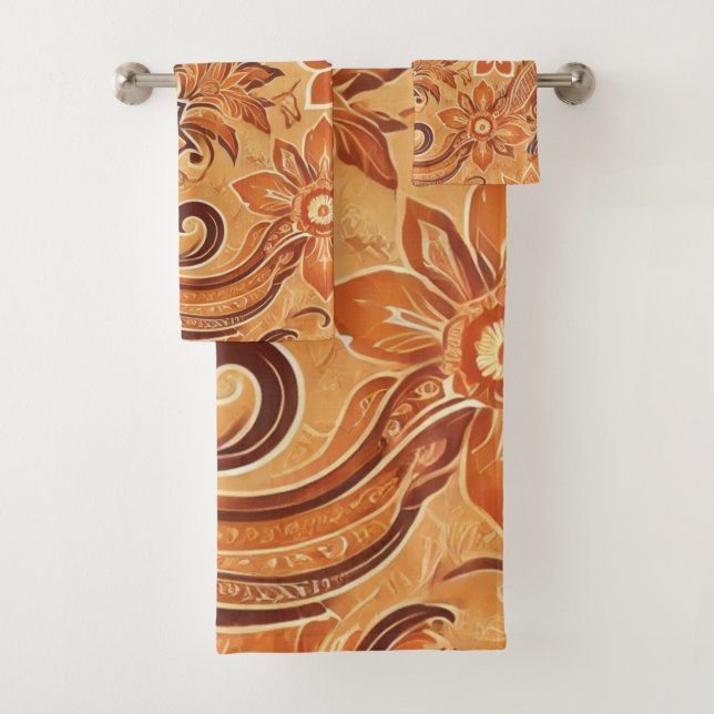 Conjunto De Toalhas Padrão Floral Laranja Terracotta indonésio Batik (Insitu)