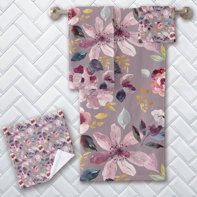 Conjunto De Toalhas Padrão Floral Lilás (Criador carregado)