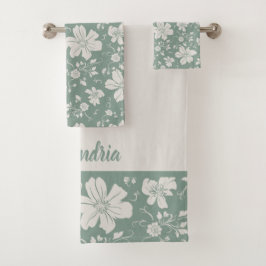 Conjunto De Toalhas padrão floral monocromático elegante verde