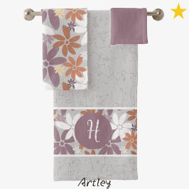 Conjunto De Toalhas Padrão Floral Monograma da Bandeira Lésbica Sápica