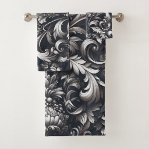 Conjunto De Toalhas Padrão Floral Ornamental Gótico Escuro em Negrito