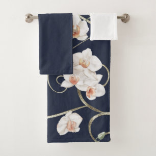 Conjunto De Toalhas Padrão Floral Orquídeo Branco