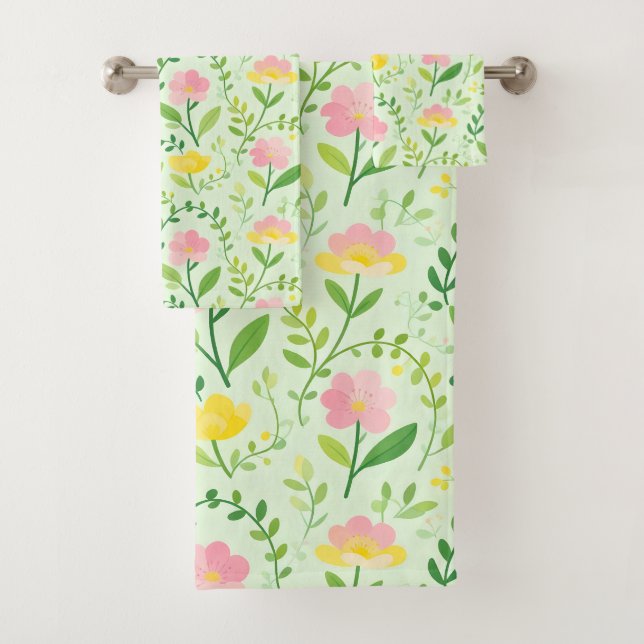 Conjunto De Toalhas Padrão Floral Pastel de Primavera (Insitu)