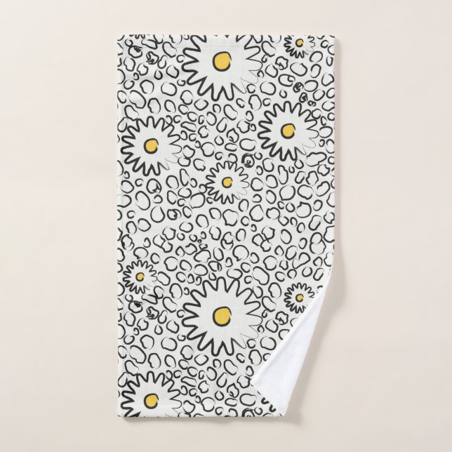 Conjunto De Toalhas padrão floral preto e branco (Toalha de mão)
