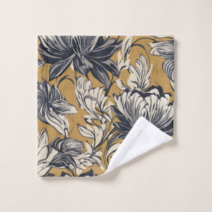 Conjunto De Toalhas Padrão Floral Preto e Branco Elegante em Dourado M