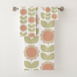 Conjunto De Toalhas Padrão Floral Retro Rosa Pastel Meados do Século