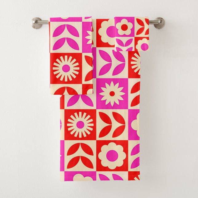 Conjunto De Toalhas Padrão Floral Retro Vibrante (Insitu)