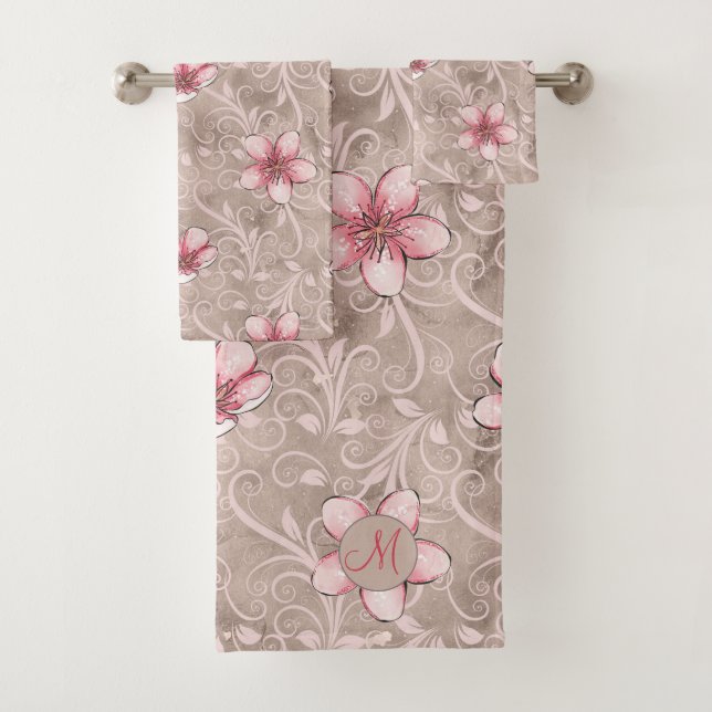 Conjunto De Toalhas Padrão Floral Rosa (Insitu)