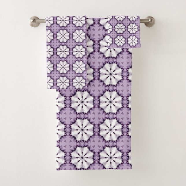 Conjunto De Toalhas Padrão floral roxo e branco (Insitu)