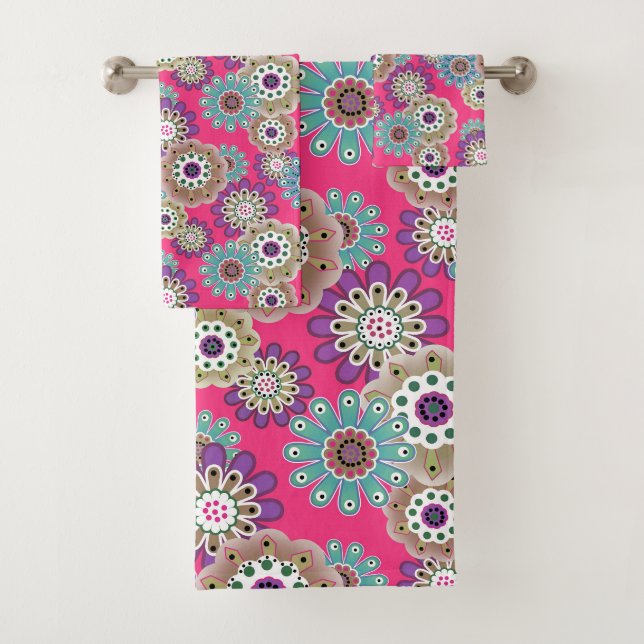 Conjunto De Toalhas Padrão floral rústico colorido retrô  (Insitu)
