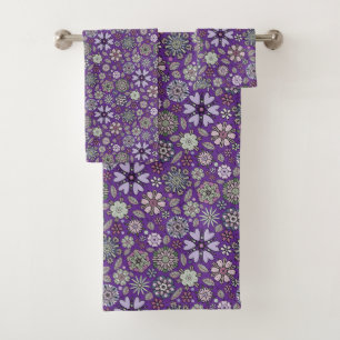 Conjunto De Toalhas Padrão Floral Sem Costura Rosa Roxo Pastel Retro