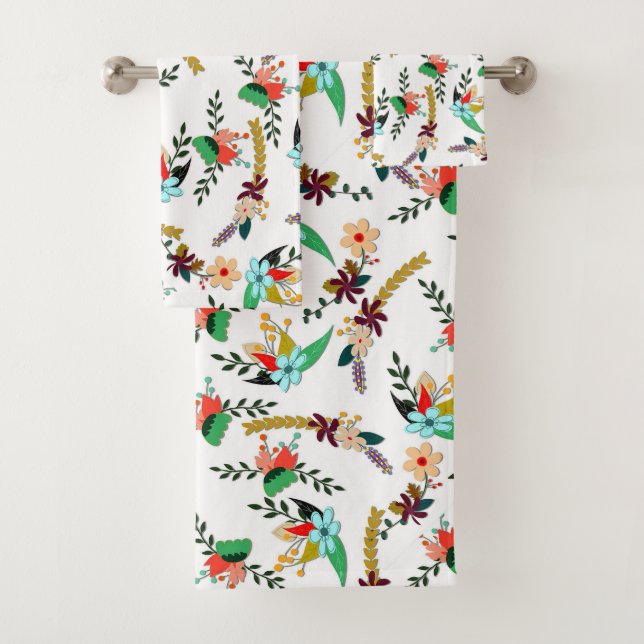 Conjunto De Toalhas Padrão Floral Simples Brilhante (Insitu)