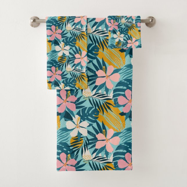 Conjunto De Toalhas Padrão Floral Tropical de Hibiscus (Insitu)