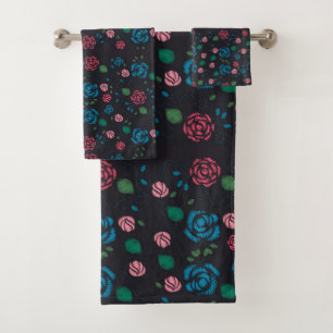 Conjunto De Toalhas padrão Floral vermelho e azul do vintage