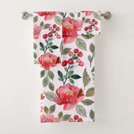 Conjunto De Toalhas Padrão Floral Vermelho-Rosa-Blush