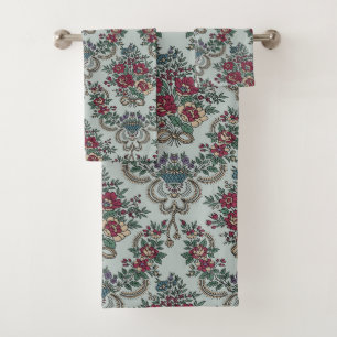 Conjunto De Toalhas Padrão Floral Vermelho Verde Amarelo Flores Azuis