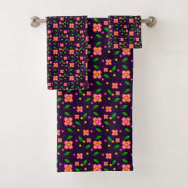 Conjunto De Toalhas Padrão Floral Vibrante e Sem Costura em roxo profu