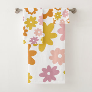 Conjunto De Toalhas Padrão Floral Vintage 1970s em Amarelo Lavanda