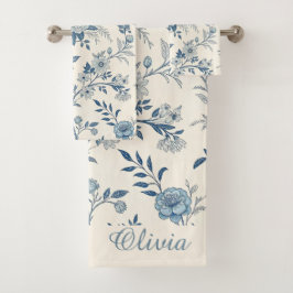 Conjunto De Toalhas Padrão Floral Vintage Azul