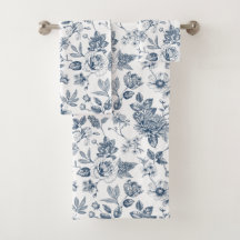 Padrão Floral Vintage Azul-Marinho Toile-De-Jouy
