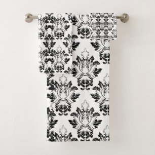Conjunto De Toalhas Padrão Floral Vitoriano Preto Invisível Branco