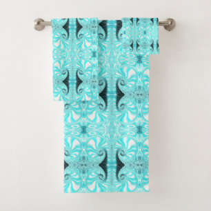 Conjunto De Toalhas Padrão Fractal Espiral Azul Nautilus Azul Aqua