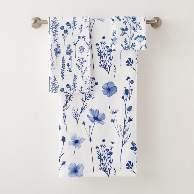 Conjunto De Toalhas Padrão francês de flores silvestres do jardim azul (Insitu)