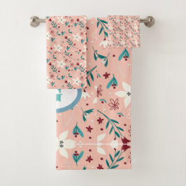 Conjunto De Toalhas Padrão Froral Chic Elegante Rosa