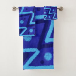 Conjunto De Toalhas Padrão Funky de Pontos Zig Zags Azuis
