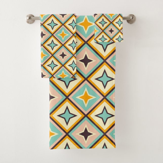Conjunto De Toalhas Padrão geométrico abstrato com formas de diamante (Insitu)