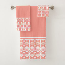 Conjunto De Toalhas Padrão Geométrico Abstrato em Apricot e Branco Ous