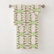 Padrão Geométrico Abstrato em Verde e Rosa Pastel
