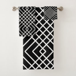 Conjunto De Toalhas Padrão geométrico Abstrato - preto e branco.