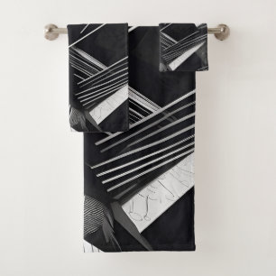 Conjunto De Toalhas Padrão Geométrico abstrato preto e branco escuro