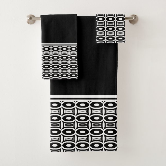 Conjunto De Toalhas Padrão Geométrico Abstrato Preto e Branco Ousado (Insitu)