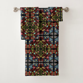 Conjunto De Toalhas Padrão Geométrico Alienígena Multicolorido Tech