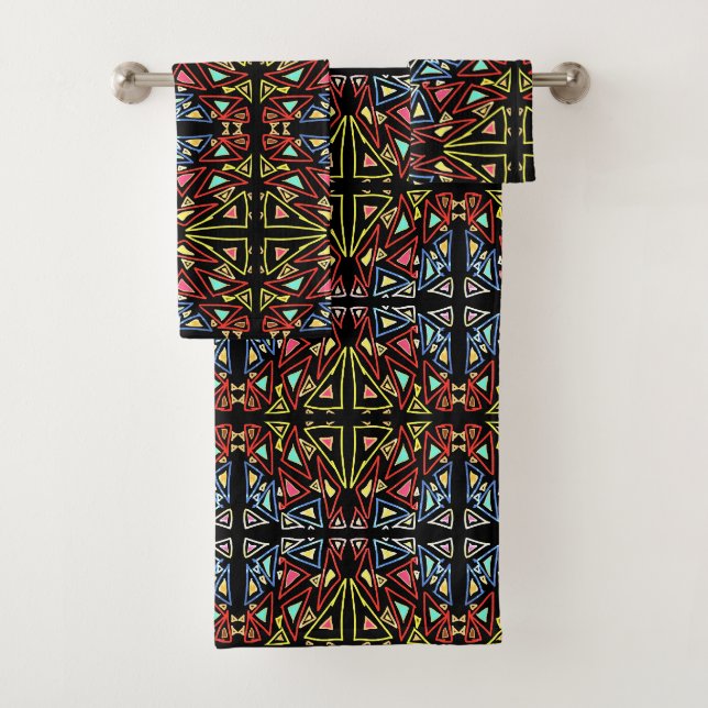 Conjunto De Toalhas Padrão Geométrico Alienígena Multicolorido Tech (Insitu)