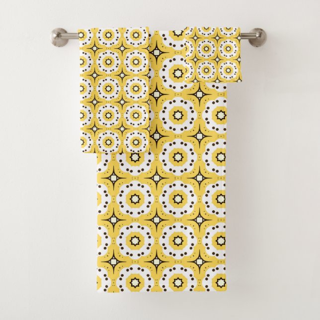 Conjunto De Toalhas Padrão geométrico amarelo de círculo branco (Insitu)