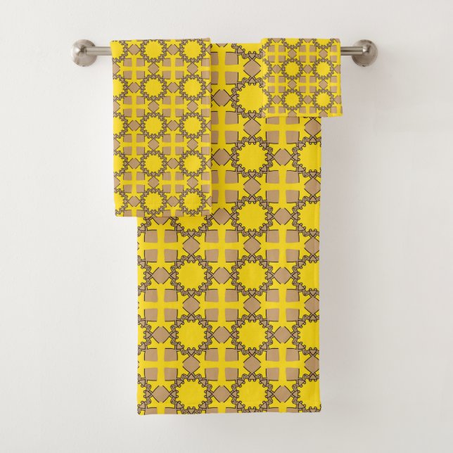 Conjunto De Toalhas Padrão geométrico amarelo e marrom (Insitu)