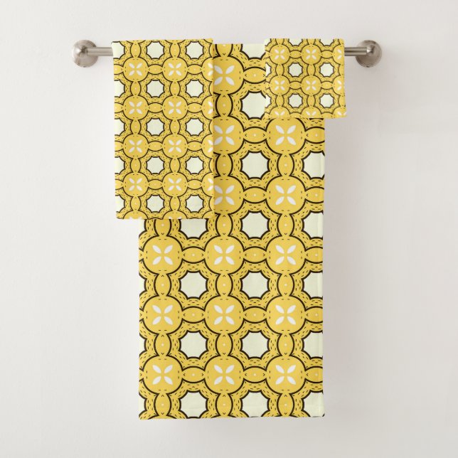 Conjunto De Toalhas padrão geométrico amarelo e preto (Insitu)