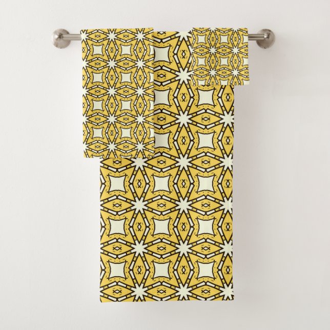 Conjunto De Toalhas Padrão geométrico amarelo e preto (Insitu)