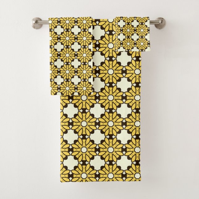 Conjunto De Toalhas Padrão geométrico amarelo e preto (Insitu)