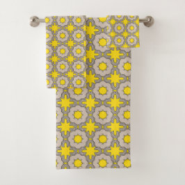 Conjunto De Toalhas Padrão geométrico amarelo e verde
