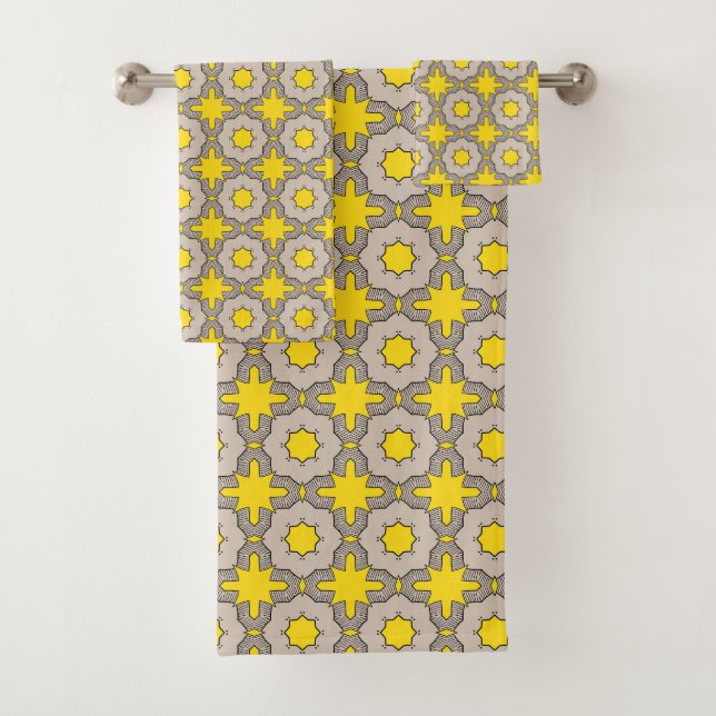 Conjunto De Toalhas Padrão geométrico amarelo e verde (Insitu)