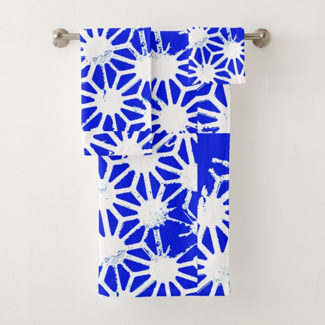 Conjunto De Toalhas Padrão geométrico azul (Insitu)