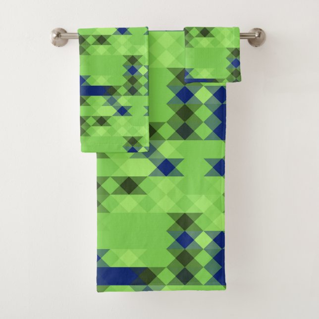 Conjunto De Toalhas padrão geométrico azul e verde (Insitu)