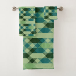 Conjunto De Toalhas Padrão geométrico azul-turquesa e verde